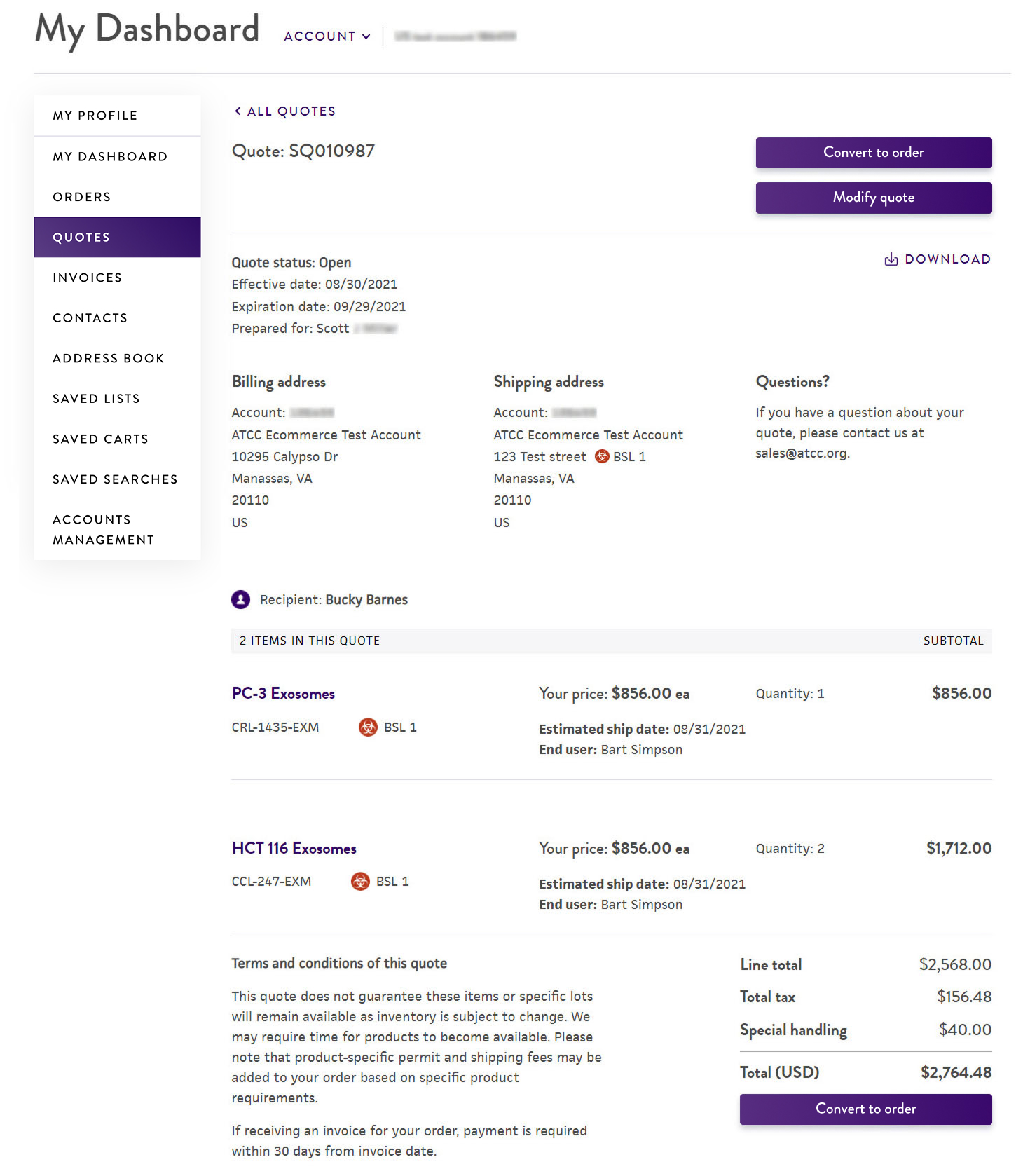 Quotes detail page