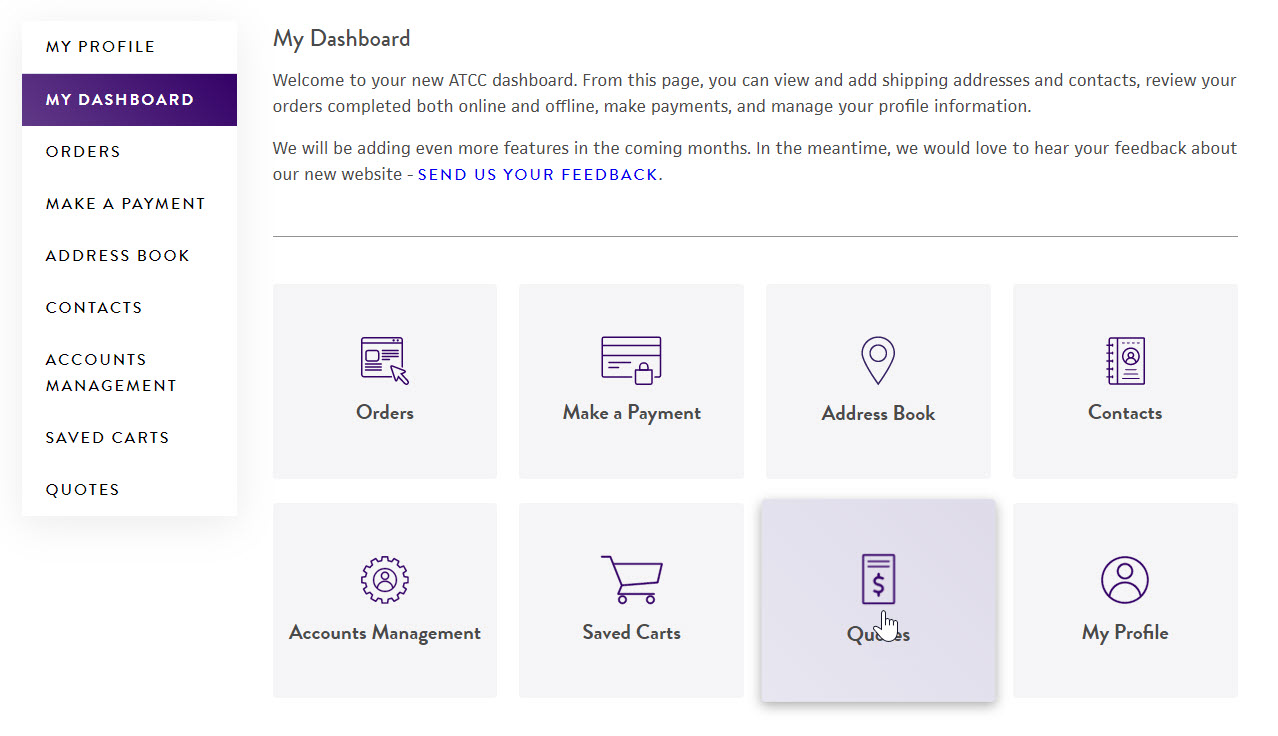 Quotes selected on My Dashboard